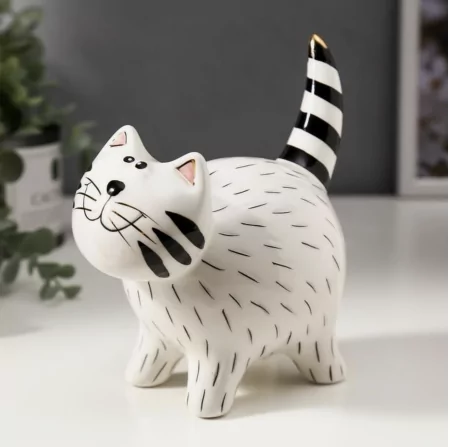 Сувенир керамика "Улыбчивый котик" бело-чёрный с золотом 14,5х8х13,2 см