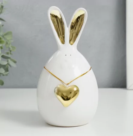 Сувенир керамика "Зайка-пухляш с золотым сердцем" 16,8х9х10,2 см