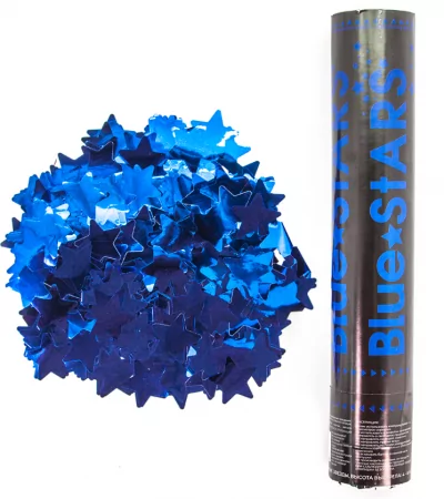 Пневмохлопушка (12/30 см), Металлизированные звезды, Синий, 1 шт.