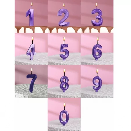 Свеча в торт "Грань", цифра, фиолетовый металлик, 7.8 см