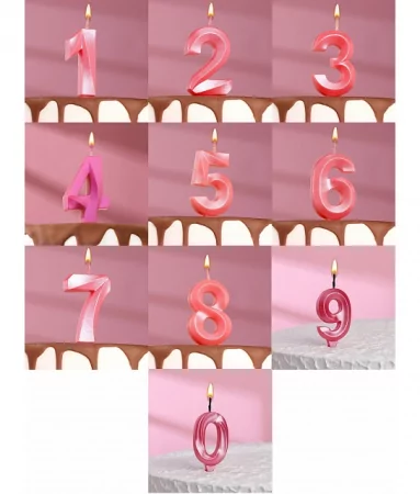 Свеча в торт "Грань", цифра, розовый металлик, 7.8 см