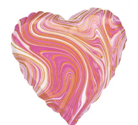 Шар с гелием сердце. Мрамор. Розовый (18''/46 см)