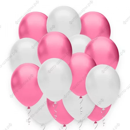 Облако шаров розовый+белый-металлик